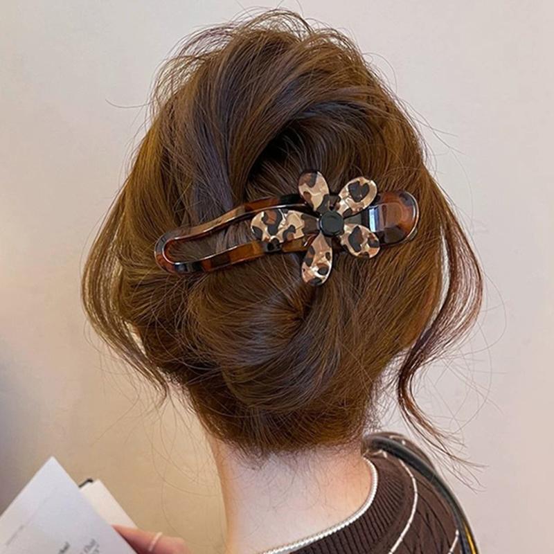 11CM Leopard Print Flower Duckbill Clip for Women Girls Sweet Hair Ornament Back Head Hair Clip Updo Hair Accessories