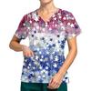 Women V Neck Short Sleeve Work Top with Pocket and Split Hem Star Print Comfortable Uniform Shirt