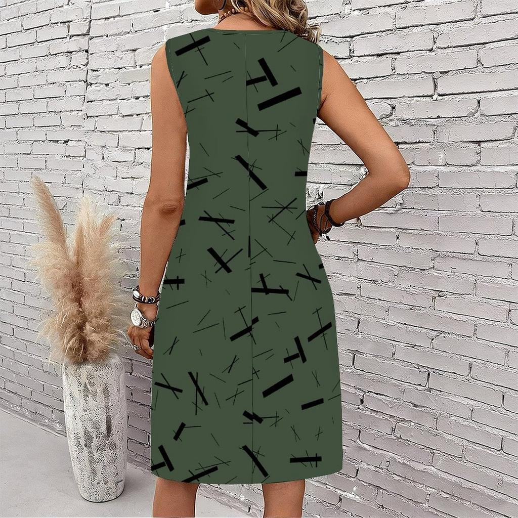 Plus Size V Neck Sleeveless Mountain Waterfall Among Bamboo Trees Print For Natural Summer Outfit