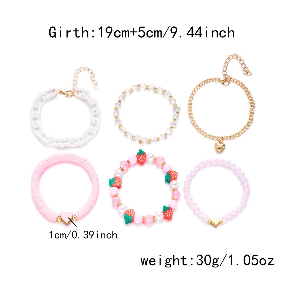 Cute Y2K Strawberry Heart Multilayer Bracelet for Women Girl Pink Polymer Clay Heshi Beads Crystal Chains Set Party Jewelry Gift