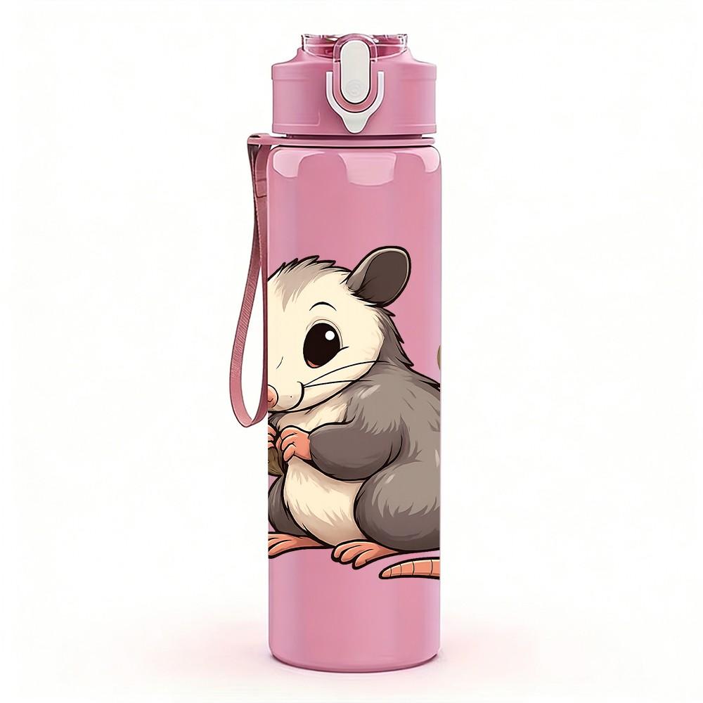 1PC Mouse Floral Illustration 750ml Color Plastic Sports Water Bottle Leakproof Flip Straw Lid Suitable for Sports Office Home Use