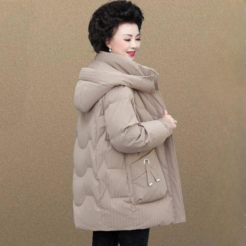 Winter Thickened Hooded Quilted Parka Coat - Women's Down Cotton Jacket with Pockets, Ideal for Middle-Aged Women