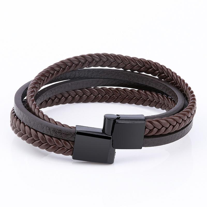 Handgefertigtes geflochtenes Lederseil Armband Retro Herrenschmuck Legierung Magnetischer Verschluss Verstellbare Länge DIY gewebtes Armband Geschenk