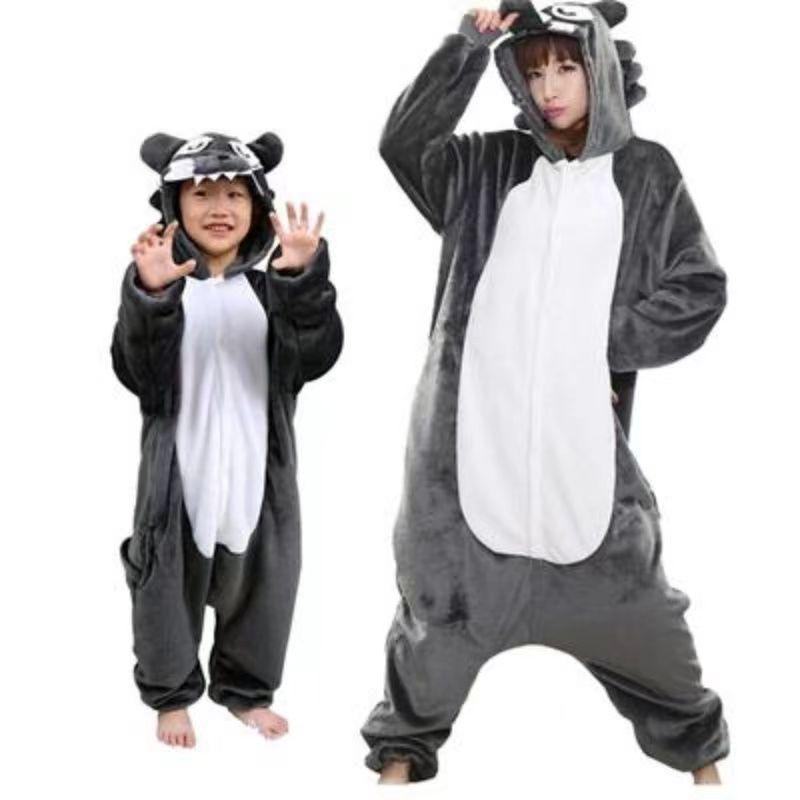 Autumn And Winter Parent-Child Clothing Men And Women Children Cartoon Animal One-Piece Pajamas Rose Red Rabbit Flannel Loungewear Performance Clothes