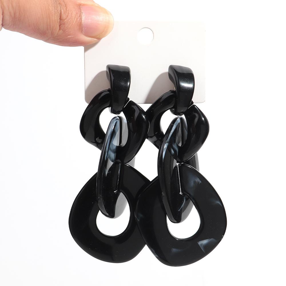 Punk Large Acrylic Rhomboid Geometric Long Earrings Leopard Dual Color Chain Dangle Earring for Women Personalized Retro Jewelry