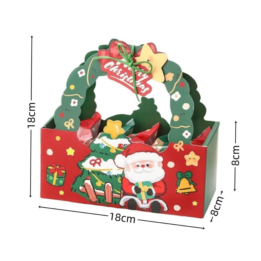 5pcs New Christmas Handle Treat Boxes Cartoon Santa Claus Paper Gift Packing Bag Navidad Decor Red Green Xmas Packaging