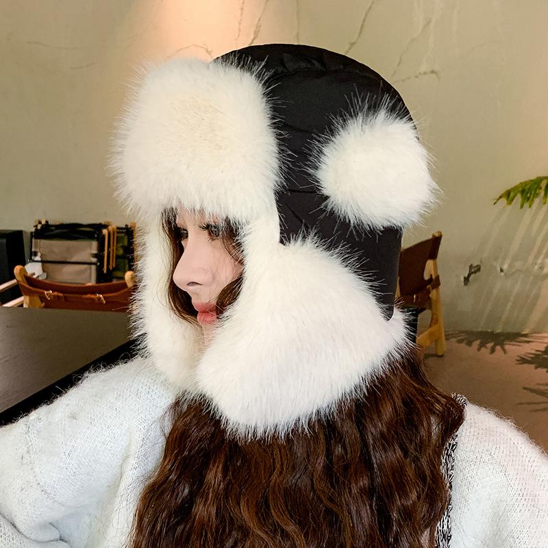 

Зимняя женская шапка-ушанка для улицы, для катания на лыжах, теплая и толстая, защита от холода, плюшевая шапка