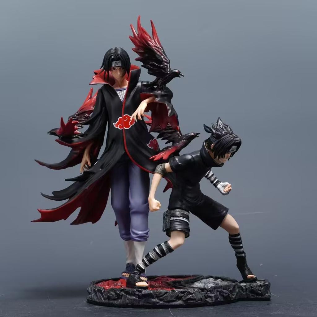 NARUTO 32cm Anime Figures Sasuke Uchiha Itachi Uchiha Brother Action Figurine Crow Battle Model PVC Ornamen Statue Toys Gift