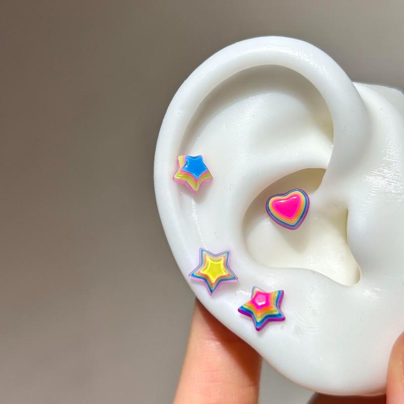 1 Pcs Colorful Star Annular Ear Bone Nail Stainless Steel Cute Love Heart Cross Earrings for Women Body Puncture Accessories