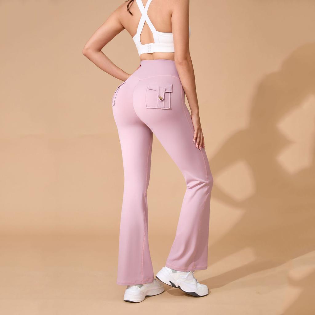 Women's Yoga Tight Pants Outdoor Sports Fitness Flared Pants With Pocket Crowns