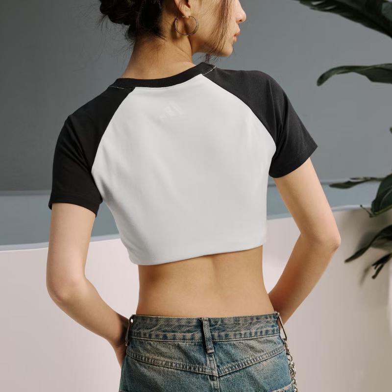 Adidas Graphic Raglan T-Shirt Women Tops Han-Jade-White Black KC0973