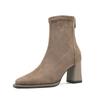 French suede thick heel short boots women's 2025 new rear zipper square head thin boots daily wear high heel women's boots
