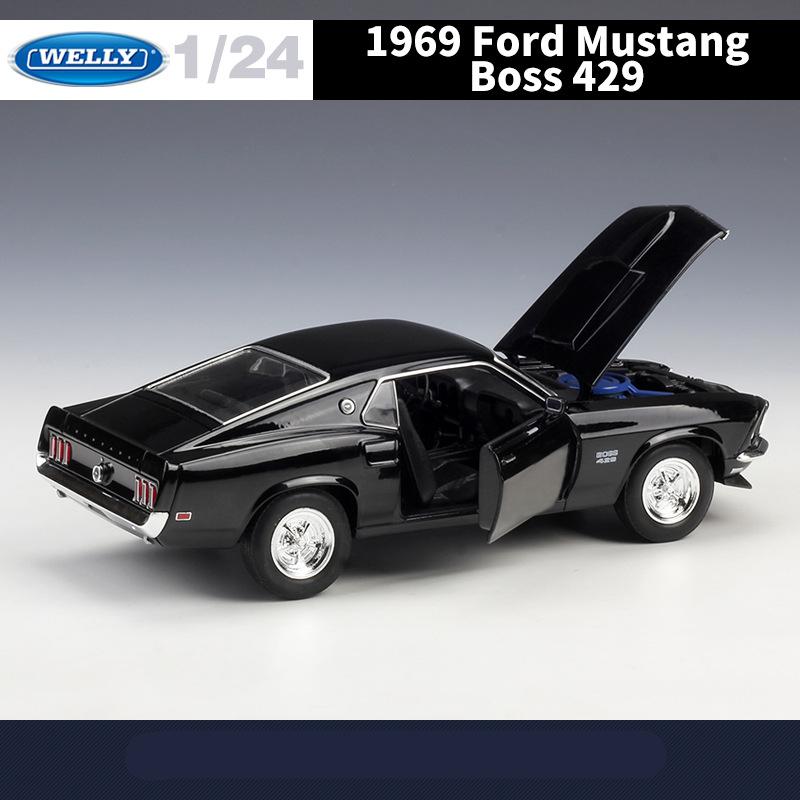 Welly 1/24 1969 Ford Mustang Boss 429 Sports Car Alloy Scale Car Model Diecast Metal Static Collection Children Toy Car Vehicle