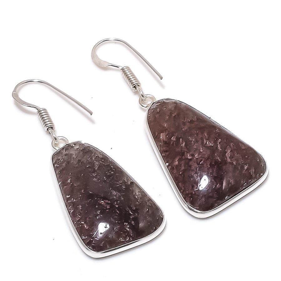 Natural Lodolite Quartz Gemstone 925 Sterling Silver Jewelry Earring 1.77 AE-12405