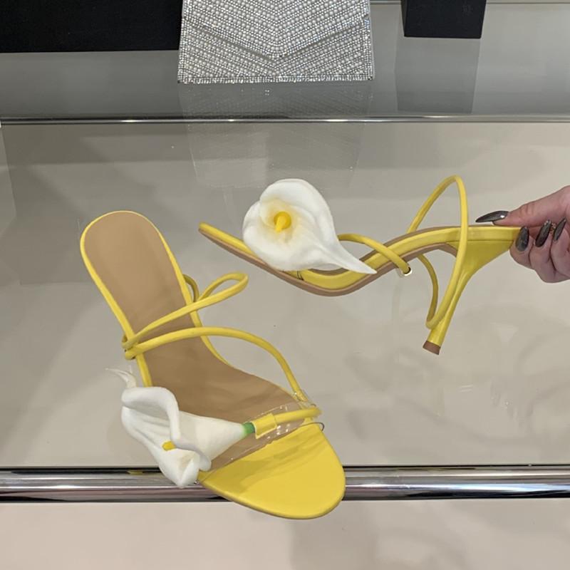 Bohemian Style Sexy Narrow band Women Gladiator Sandals Sweet Flowers Mixed Colors Thin High heels Female Banquet Prom Shoes