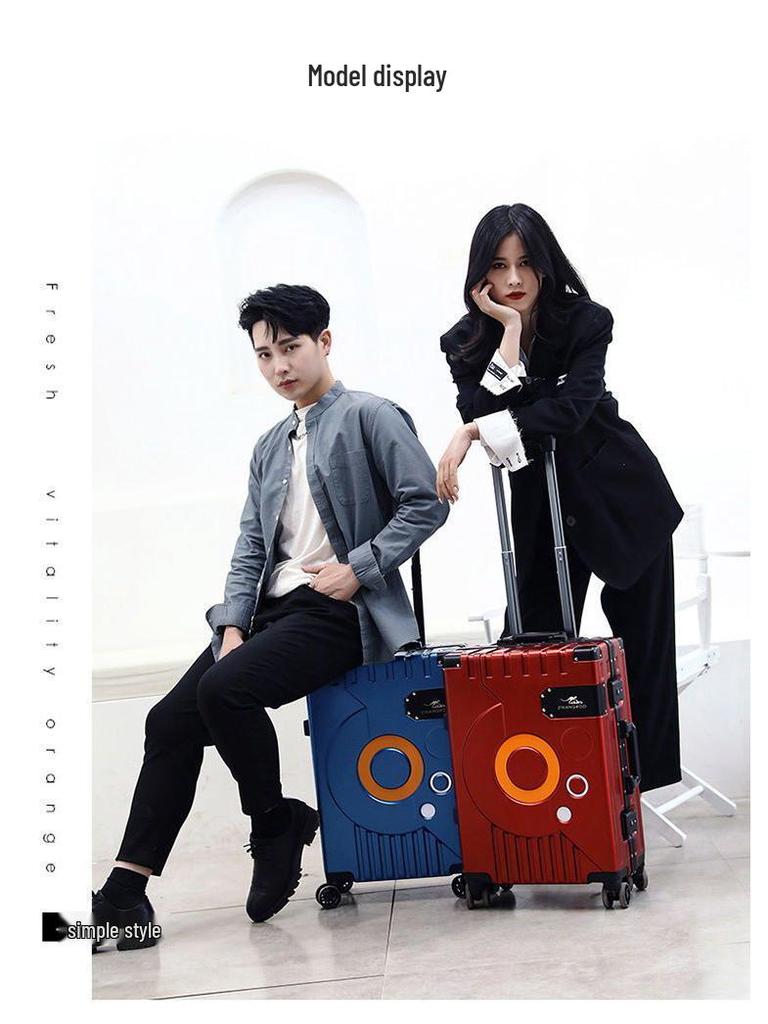 Aluminum Frame Leather Suitcase 20"/28" with Universal Wheels for Men, Women, Students