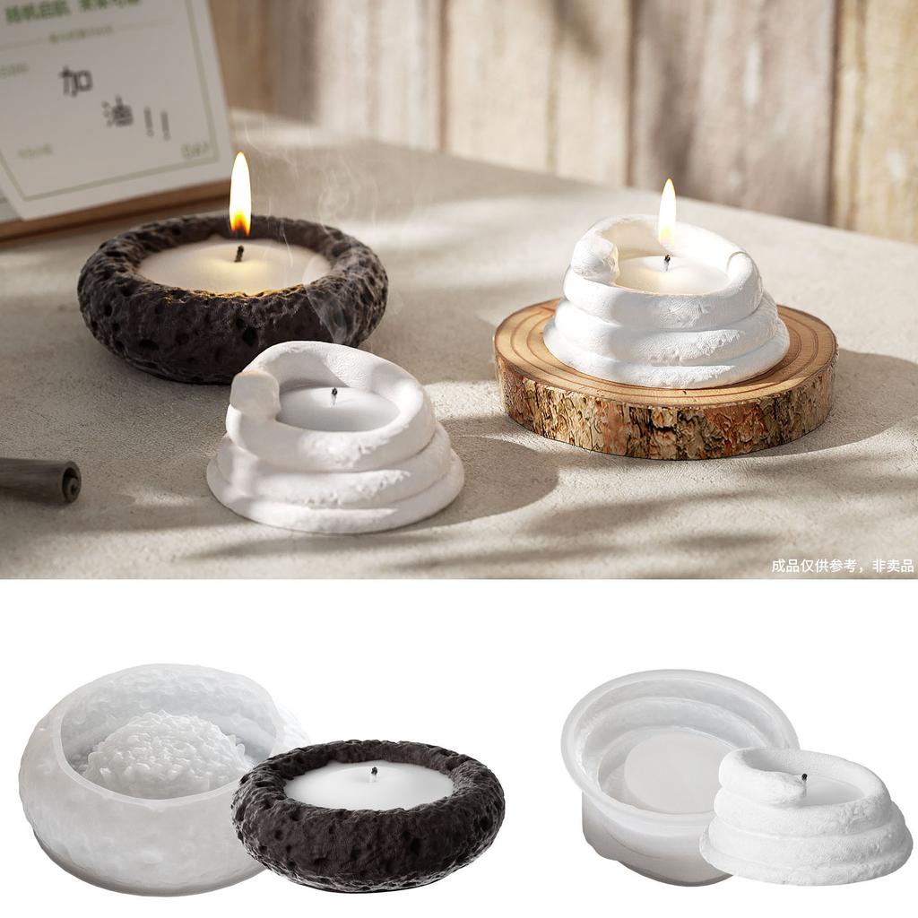 DIY Round Snake Pattern Candle Cup Silicone Mold For Aromatherapy Gypsum Silicone Candlestick Container Storage Box Resin Mold