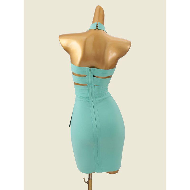 American V's Accessible Luxury Halterneck Narrow Shoulder Beauty Back Silm Dress Summer Sexy Sleeveless Knitting Sheath Skirt