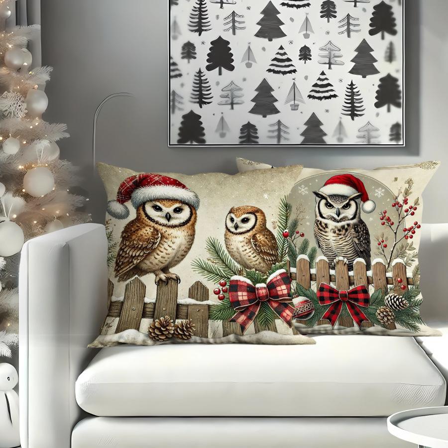 Christmas Pillow Cover Polyester Christmas Tree Print Home Cushion Cover Sofa Living Room Cushion