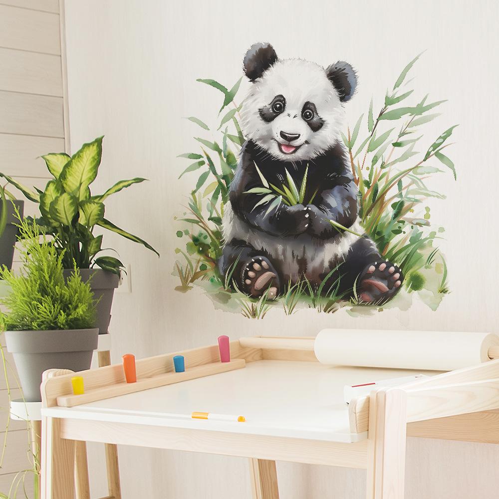 Fun-f130 Cartoon Niedlichen Roten Panda Essen Bambus Kinderzimmer Hintergrund Dekorative Wandaufkleber