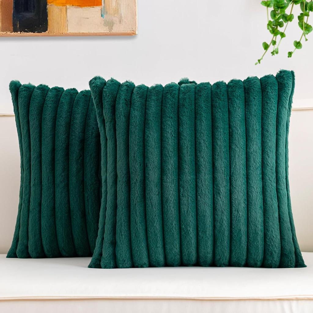 4PCS Soft Plush Pillowcases, Solid Color Striped Faux Rabbit Fur Pillowcases, Living Room Sofa Cushion Covers