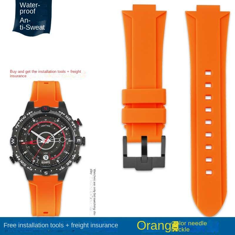 Bracelet de montre convexe Bracelet en silicone pour timex T2N738 T2N739 T2N720 T2N721 T49706 Bracelet de montre à boucle déployante Bracelet en caoutchouc 24X16mm