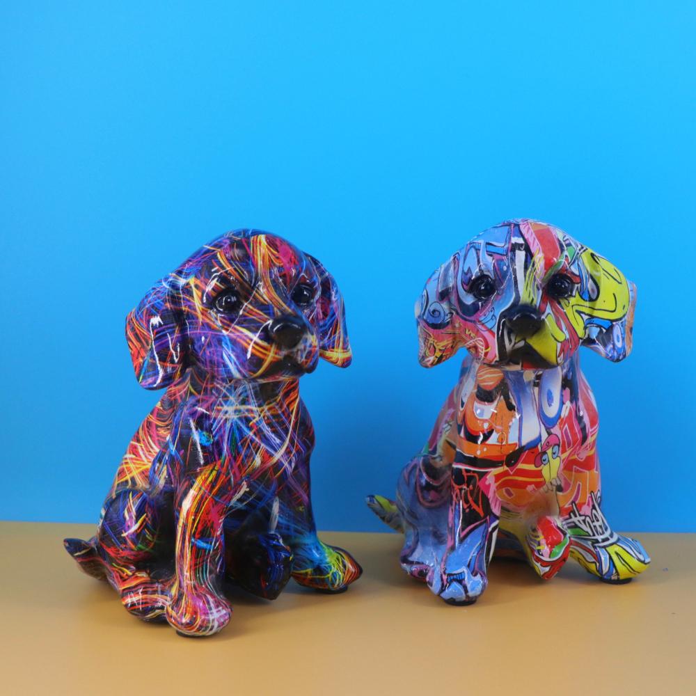 Colorful French Bulldog Statue Decorations Graffiti Art Pet Dog Figurines Home Wine Cabinet Living Room Desktop Animal Ornament