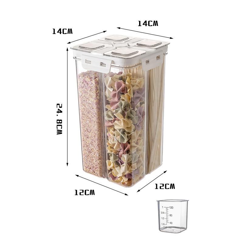 1pc Grain Storage Tank 4 Grids Grains Sealed Jar Large Capacity Transparent Rice Storage Container with Cup Kitchen Storage Jar