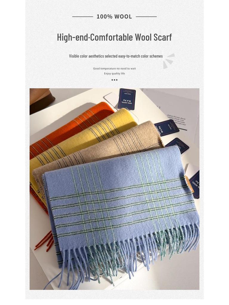 Bufanda de Mujer 100% Lana Pura - Invierno 2025 Cuadros con Borlas, Regalo Ideal para Cumpleaños, Navidad o Año Nuevo