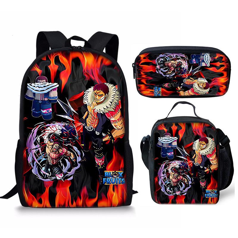 Bloxfruits Primary School Schoolbag Three-Piece Cartoon Backpack Combination Set Diy
