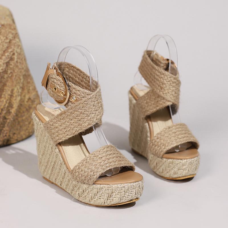 Bohemia Beach Dress Sandals Women's Summer Wedges Shoes Straw Platform Ankle Strap Casual Footwear