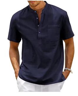 Summer new men s solid color stand-up collar short-sleeved polo shirt casual men s loose S