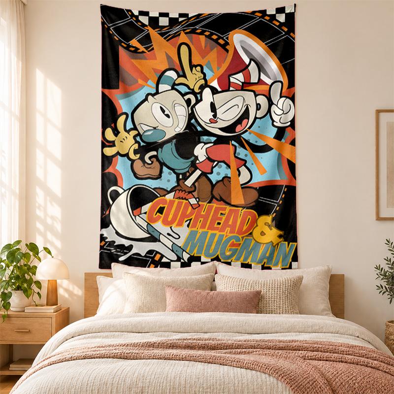 Gobelín Cuphead vysoká kvalita pro zdobení stěn obývacího pokoje, ložnice, koleje ideální jako nástěnné umění do ložnice nebo sváteční dárek