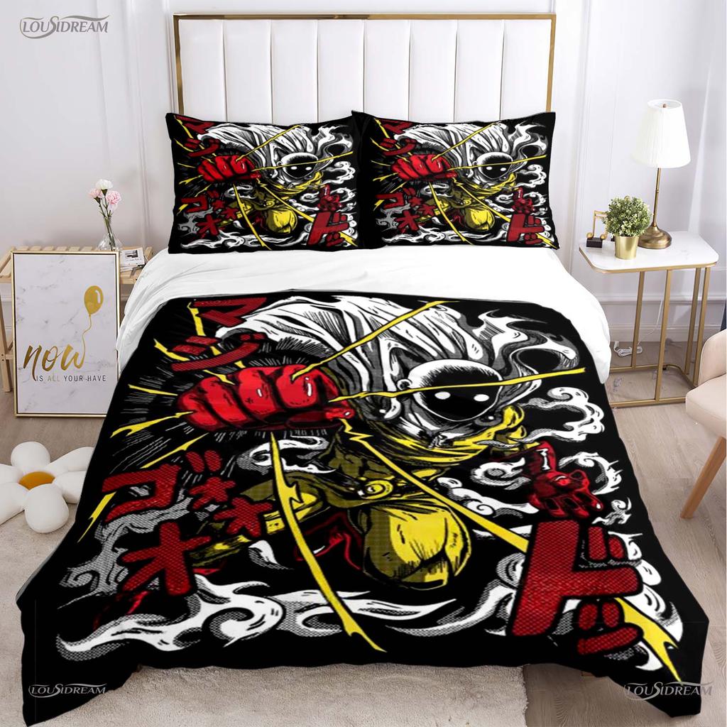 Casal One Punch Man All Season Duvet Cover Comforter Bedding Set Soft Quilt Cover and Pillowcases Teens Single/Double/Queen/King