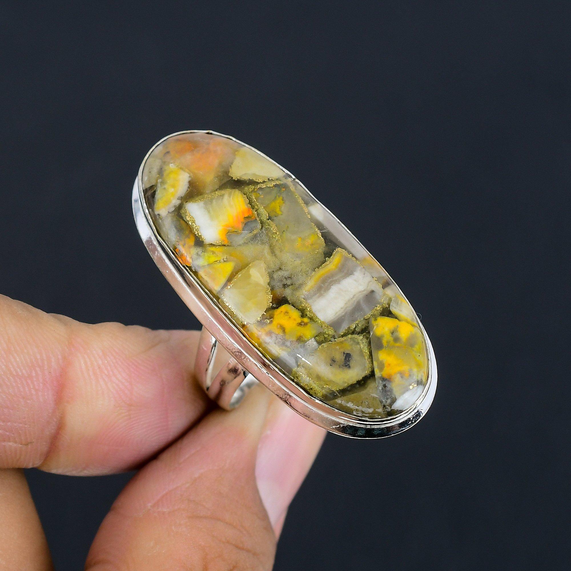 

Кольцо из серебра 925 пробы с драгоценным камнем Bumblebee Jasper, размер 8 жёлтый