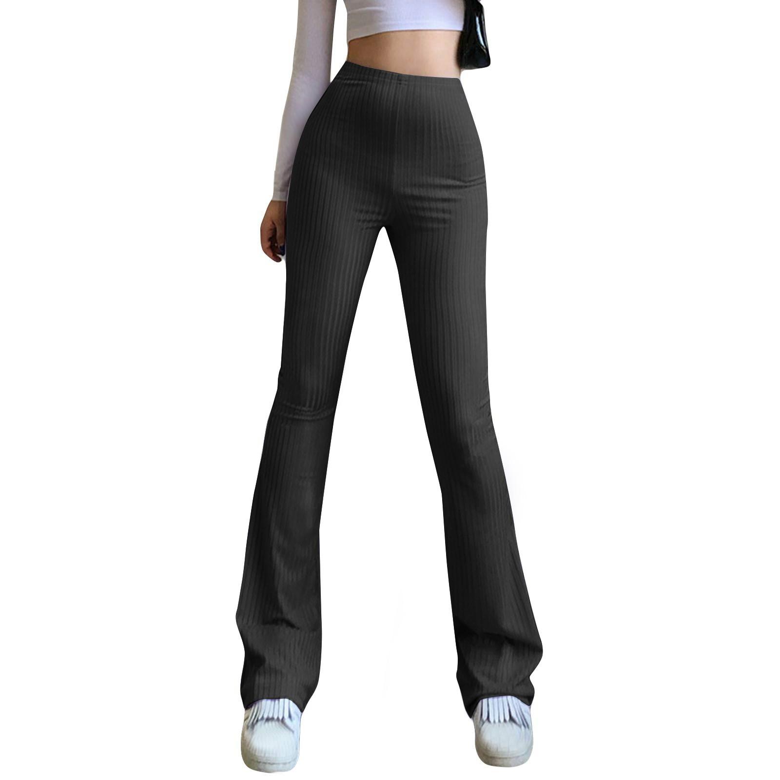 

Однотонные обтягивающие брюки-клеш с высокой талией, женские повседневные брюки с эластичной резинкой L чёрный