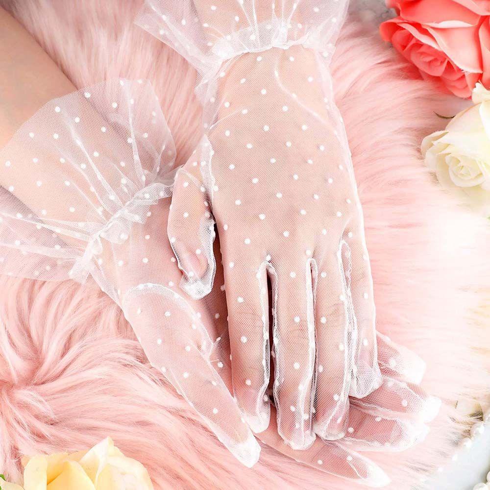 Stretchy Lotus Leaf Driving Full Finger Lace Gloves Polka Dot Gloves Women Lace Gloves Korean Style