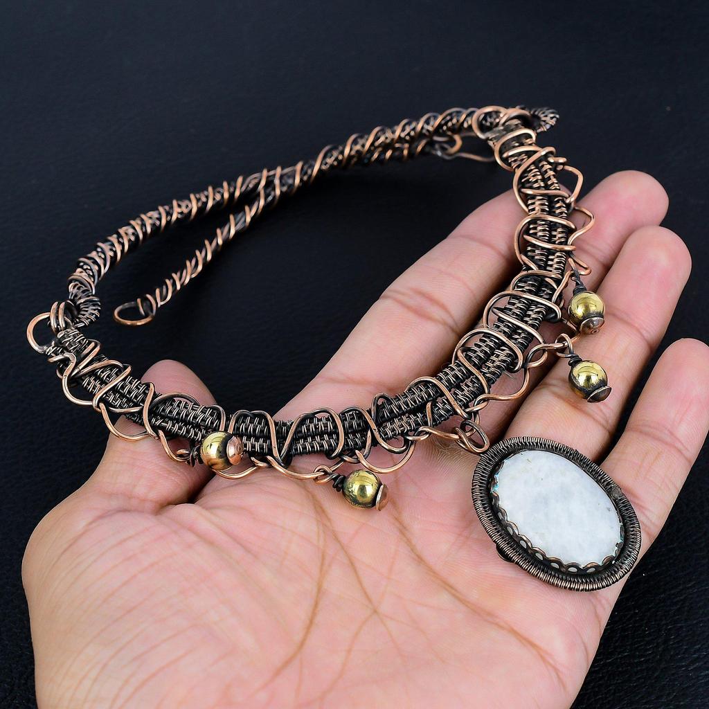 Rainbow Moonstone Necklace Gemstone Jewelry, 999 Copper Wire Wrapped Necklace, Adjustable Handmade Beautiful Jewelry Chain Necklace