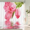 3d Tulip Fresh Flowers Shower Curtains Bathroom Waterproof Floral Bath Curtain Polyester Cloth With Hooks Decorative Bath Screen