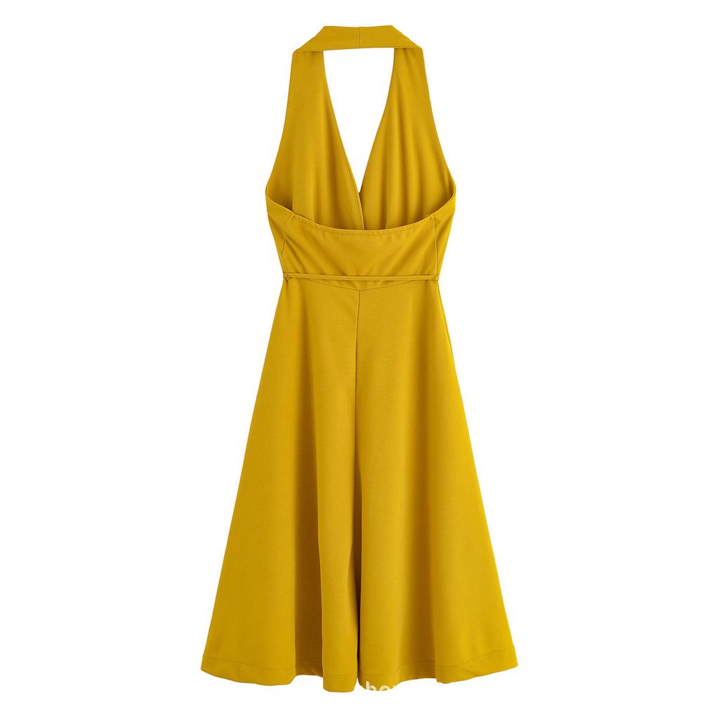 Wholesale Summer New European and American Style Fashion Temperament Lace-up Neck Collar Sleeveless V-neck Dress