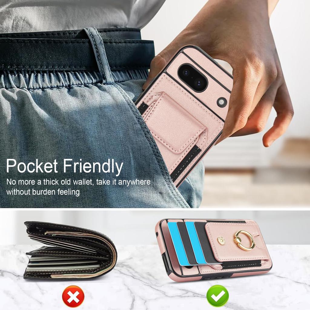 For Google Pixel 8a Kickstand Case PU Leather+TPU Phone Cover with Card Slots