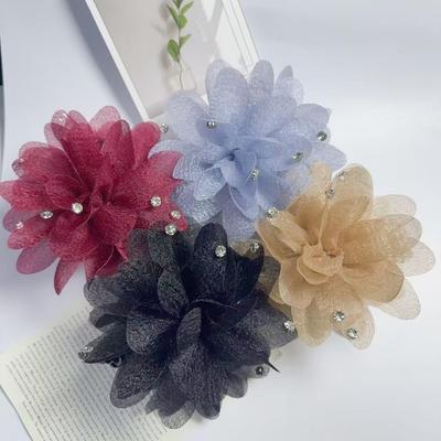 Elegant Spring Korean Chiffon Peony Hair Clip with Beaded Rhinestones