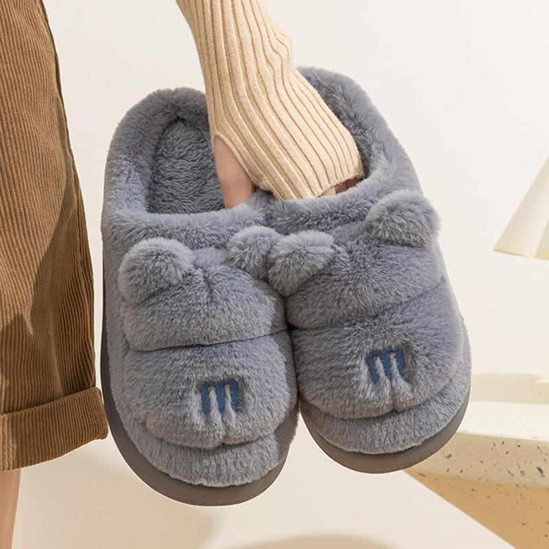 Fashion Bear Winter Fluffy Slippers Women Couples Household Warm Home Slippers Woman Thick Sole Non-Slip Cotton Shoes Ladies
