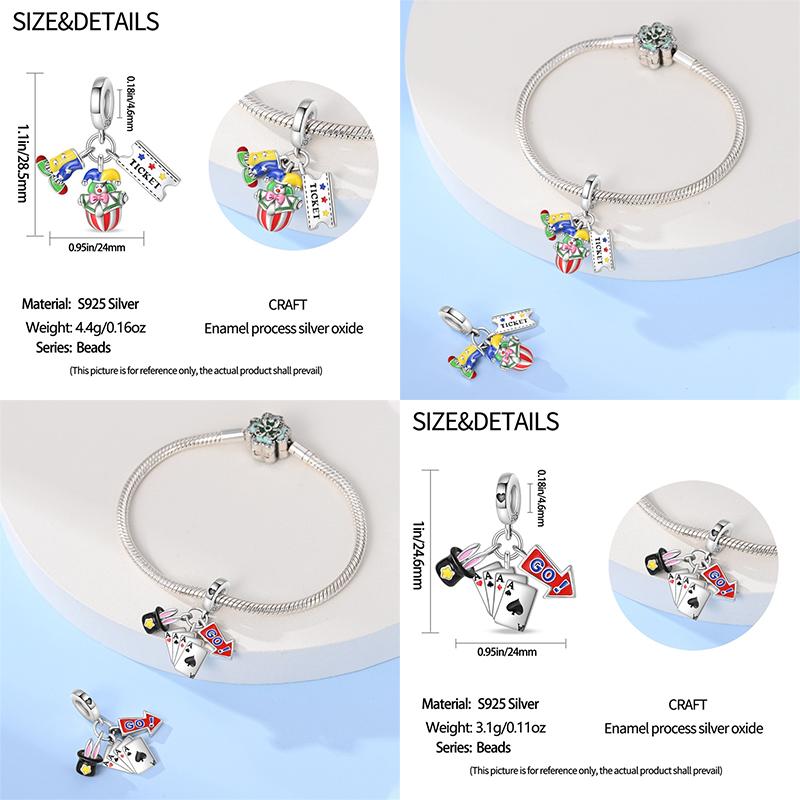 Fun Copper Magic Hat Card Graffiti Amusement Park Circus Charms Beads Fit Pan Original Bracelets Diy Fine Jewelry