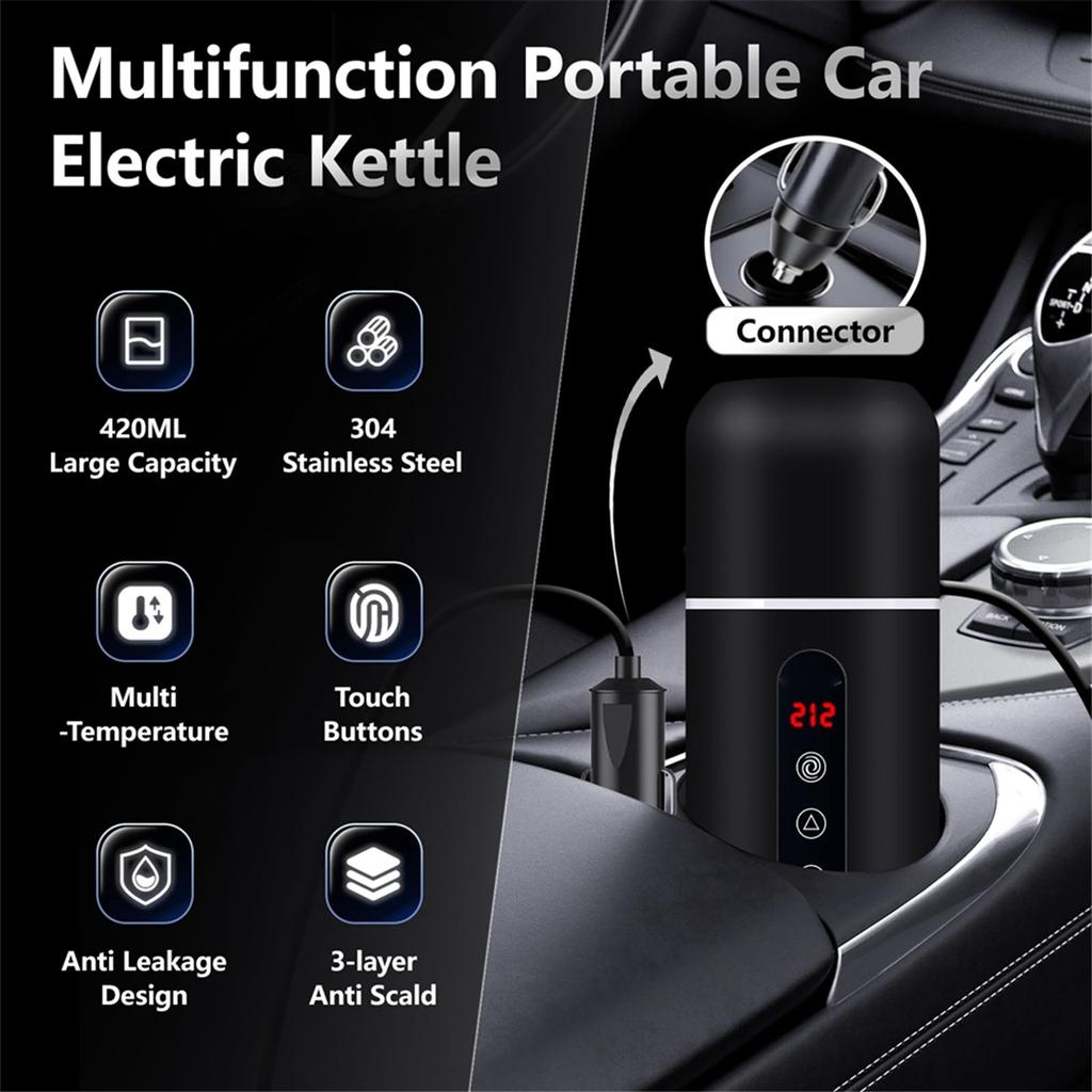 A555P Portable Car Kettle Portable Electric Travel Kettle Car Coffee Heater Suitable for Heating Tea Coffee and Milk 500 ML