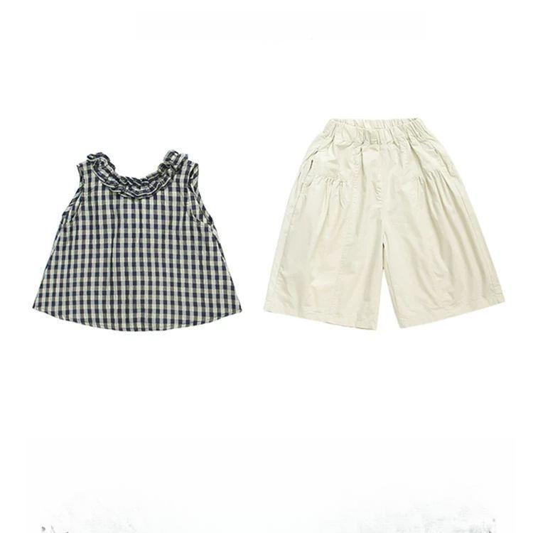 Girl's Sleeveless Wide Leg Pants Set Summer Fashion Versatile Checkered Casual Set for Girls