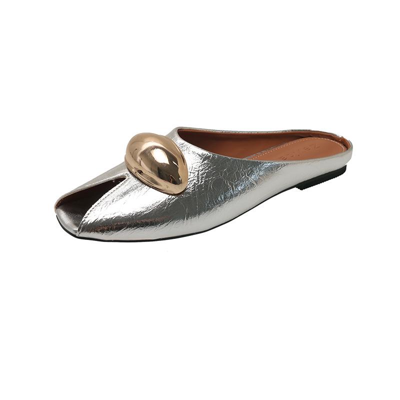 

Версия из коровьей кожи~ сумка с рыбьим ртом, шлепанцы-половинки для головы, женская летняя обувь, новые шлепанцы на одной педали с юбкой, крутые шлепанцы 39 серебряный