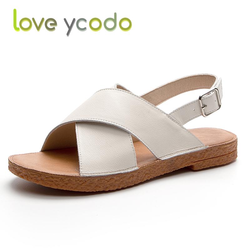 Летние кожаные сандалии Love Ycodo для женщин и студентов, размер 35–43 43 белый
