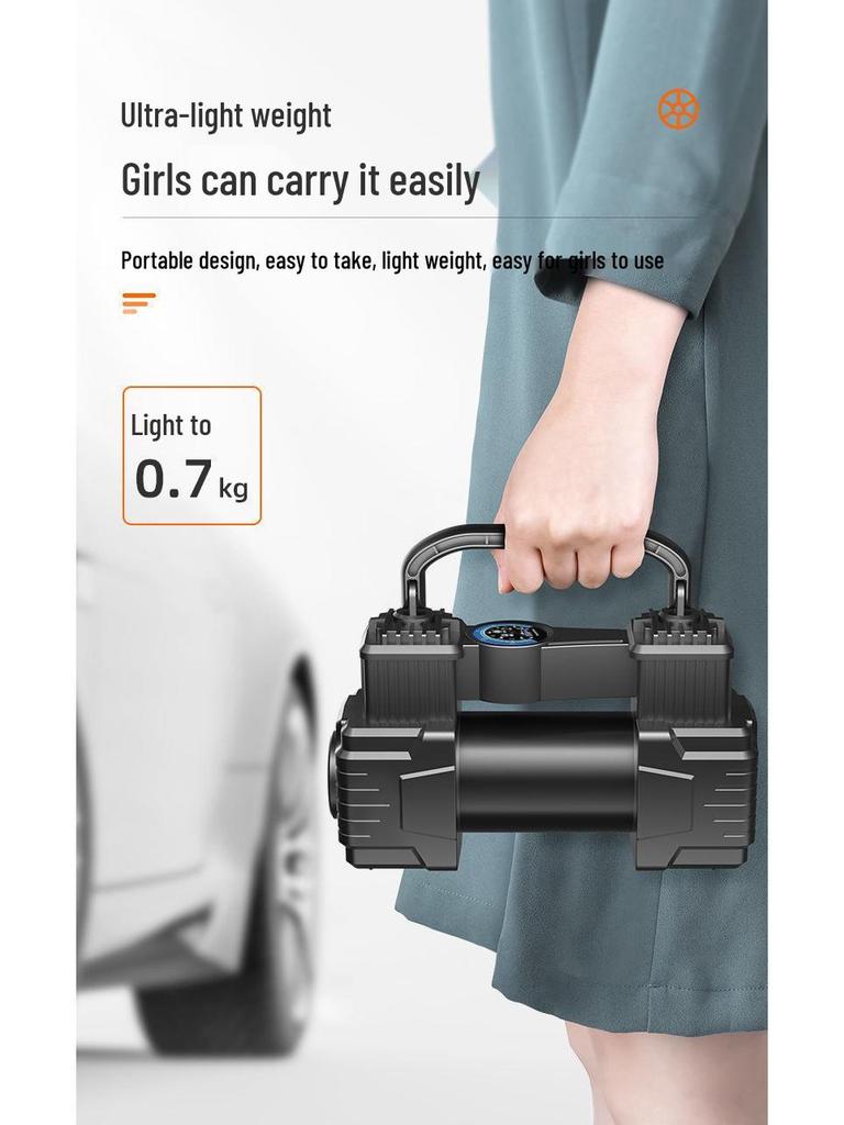 Portable 12V Dual Cylinder Car Tire Inflator with Light for Small Cars