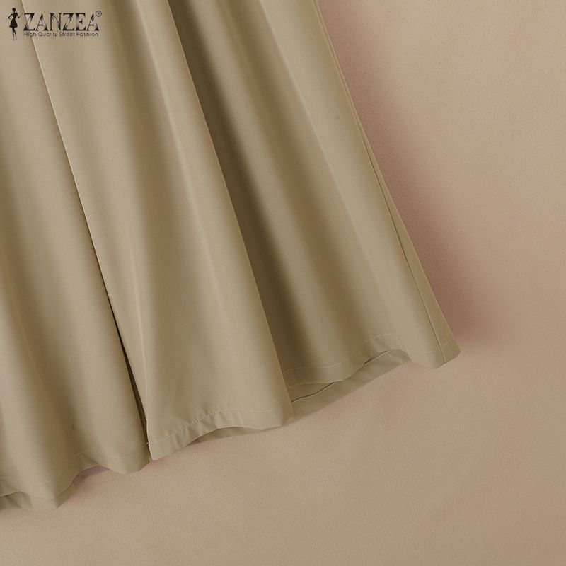 ZANZEA Women Casual Elastic Waist Solid Color Loose Wide Leg Pants